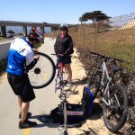 This woman with a flat and no needed innertube wasn't part of the Bike Week Intergenerational Ride, but that didn't stop Good Samaritan Robert Cepeda of SportsCenterBicycles.net of Seaside from stopping to help her--free of charge!