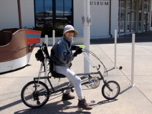 Biker - recumbent anon woman at Maritime