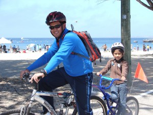 Dad & Son trailabike Del Monte Beach - closeup - Mari