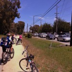 Rob, Sarah, and Judy heading back to Ft Ord Dunes post-lunch. Sure glad we're on the bike path and not in a car stuck on Del Monte Avenue.
