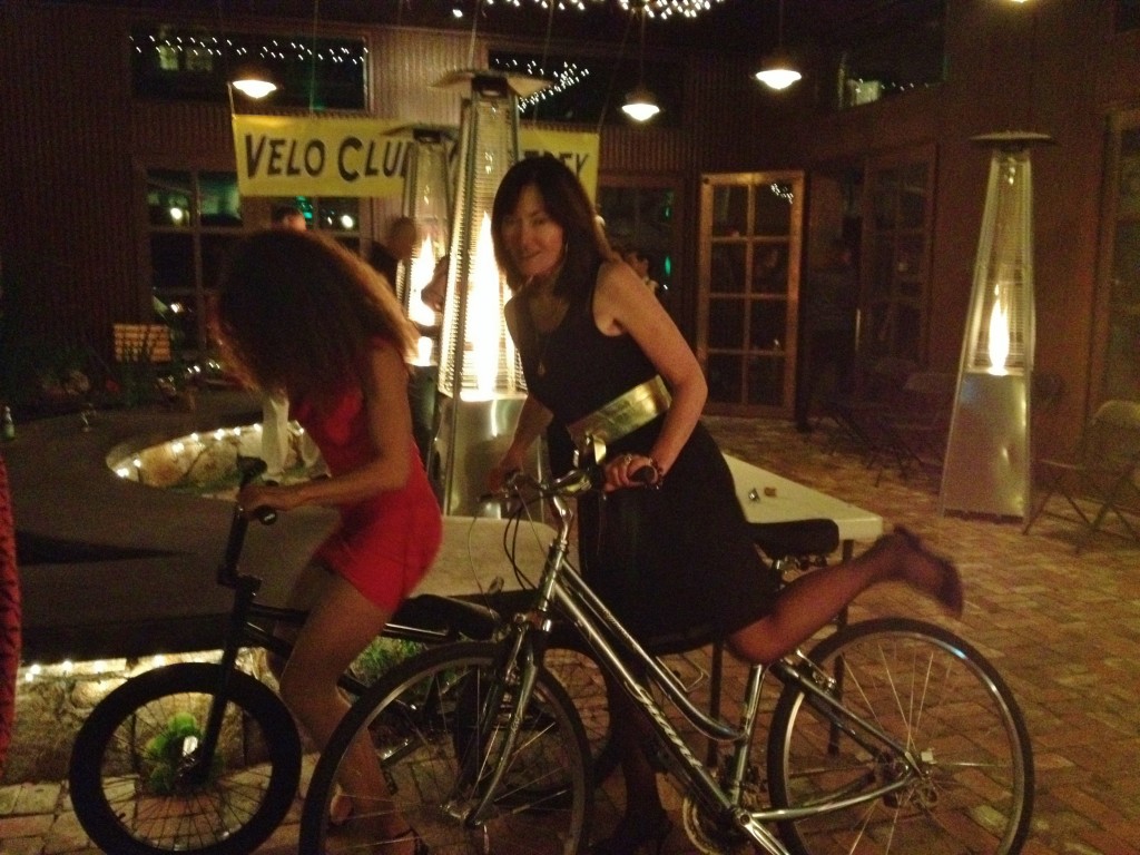 Mireya and Vera hopping on the bikes