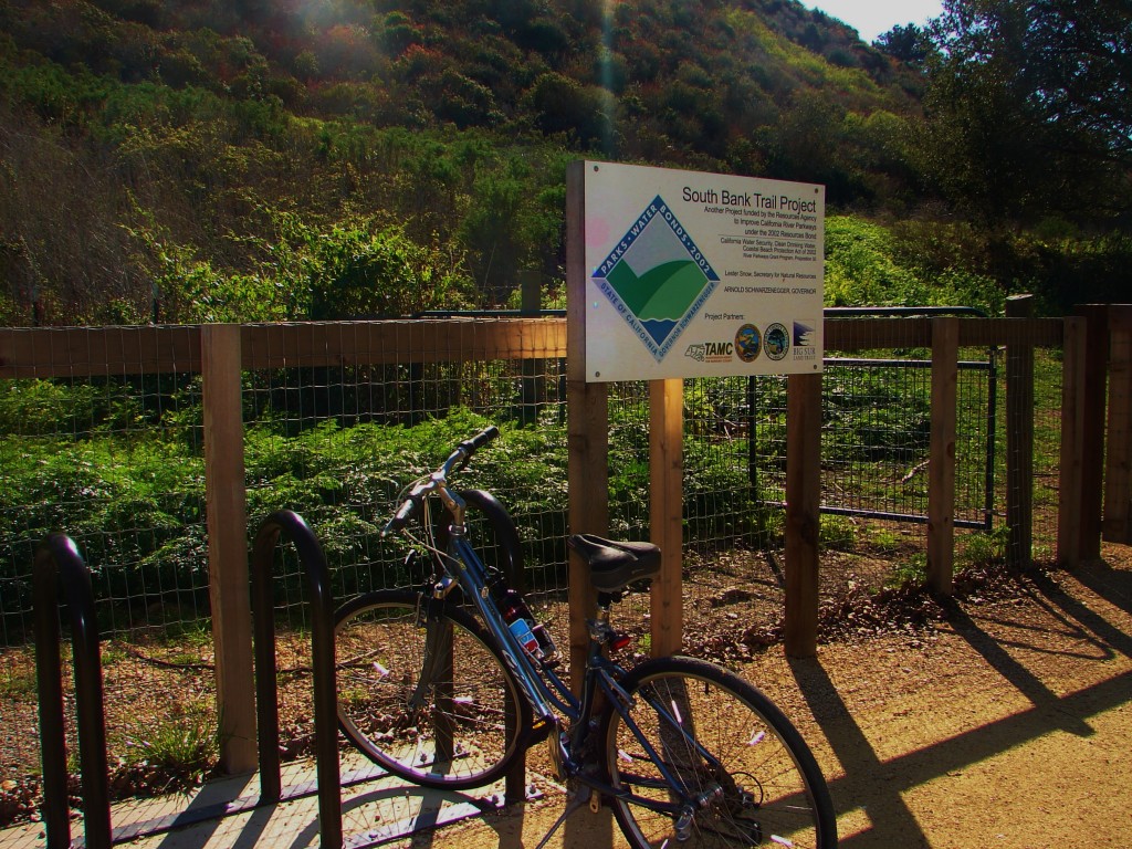 South Bank Trail Project bike rack and sign