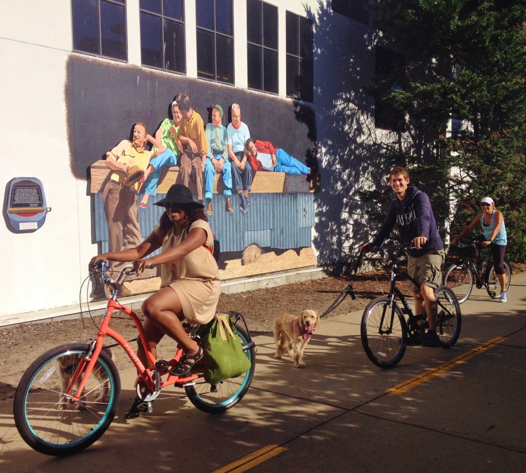 Trio and pup on Cannery Row trail