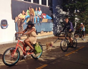Trio and pup on Cannery Row trail